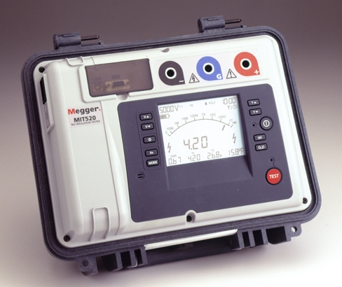 Figure 7 — An insulation-resistance tester (a "megger" or megohmmeter). Instruments like this apply a high DC test voltage and measure the resistance across the dielectric — the leakage measurement…
