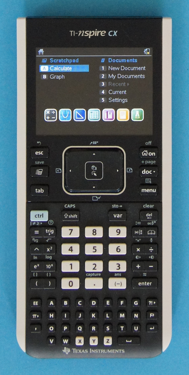 Figure 4 — A TI-Nspire CX. Ports to this family date from 2011 and run on the calculator's own ARM processor — class A by the taxonomy, though the device's reputation makes it feel like a case of a hidden com…