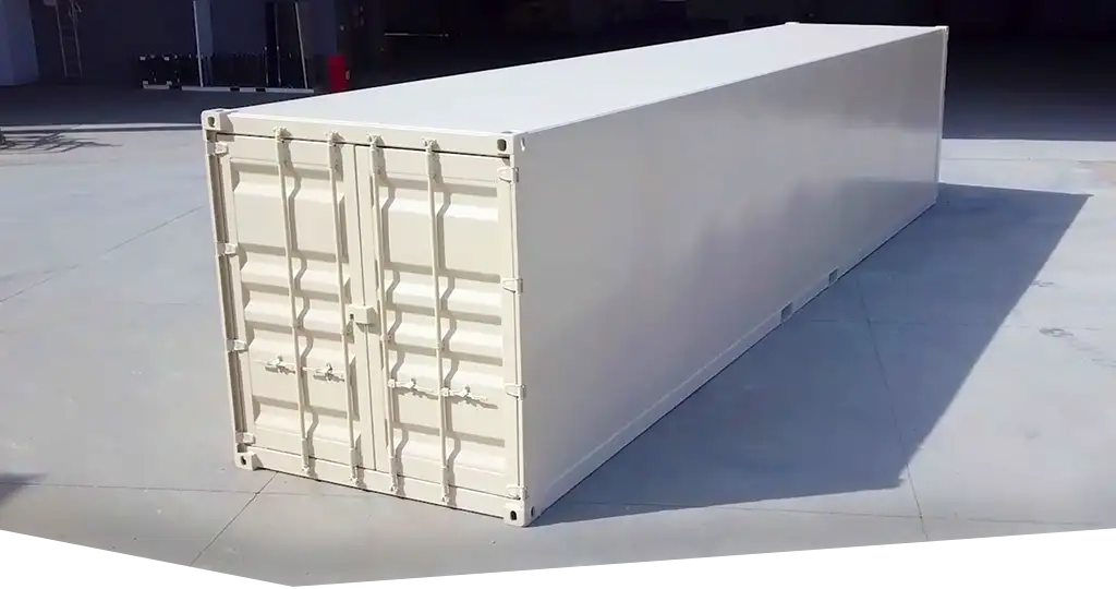 Figure 2 — An ISO-container SCIF, exterior. Built into a standard shipping container, the accredited volume is fabricated and shielded in a factory and delivered ready to site — the literal "SCIF-i…