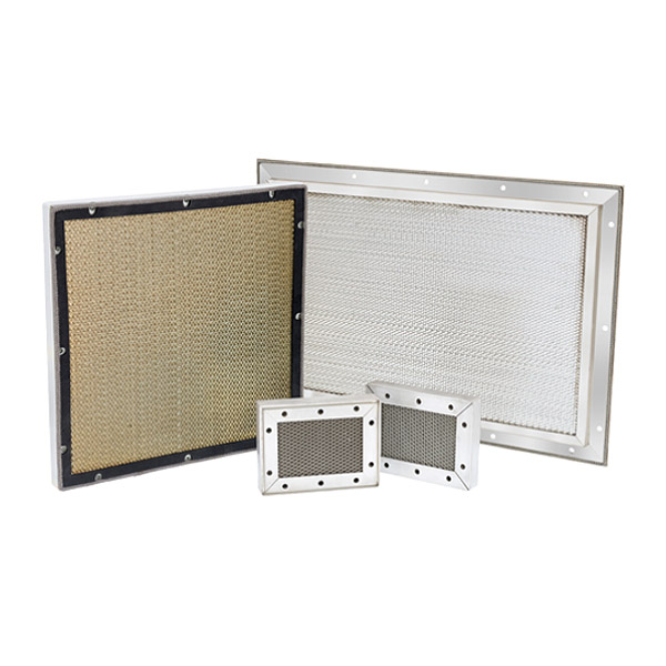 Figure 6 — Figure F — A honeycomb waveguide vent panel of the type used to pass HVAC air through an RF-shielded (ICS/ICD 705) boundary. Each metallic honeycomb cell acts as a waveguide below cutoff: air flows…